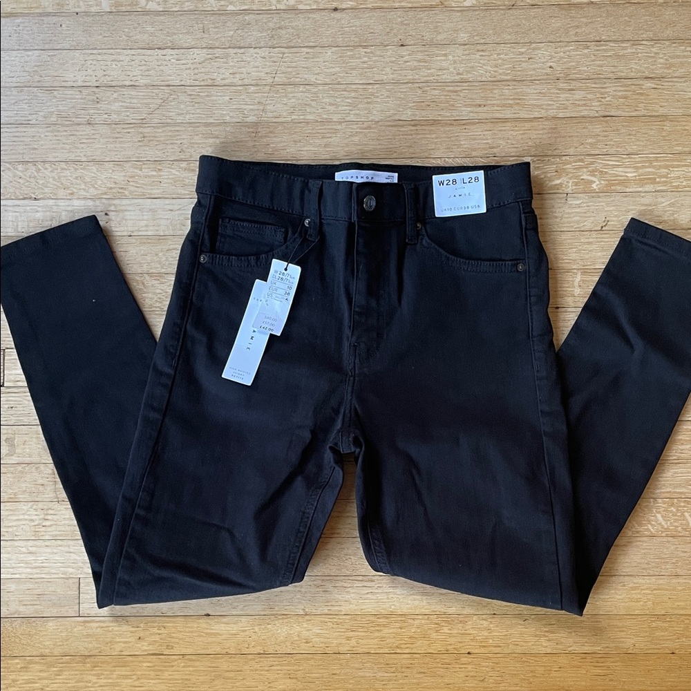 NWT TopShop Jamie high waisted skinny petite black ripped jeans